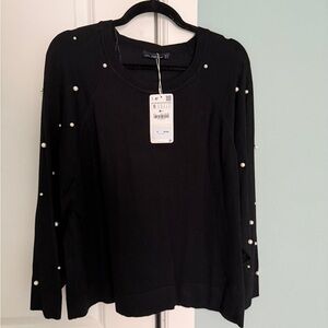 Zara Black Pearl-Embellished Sweater